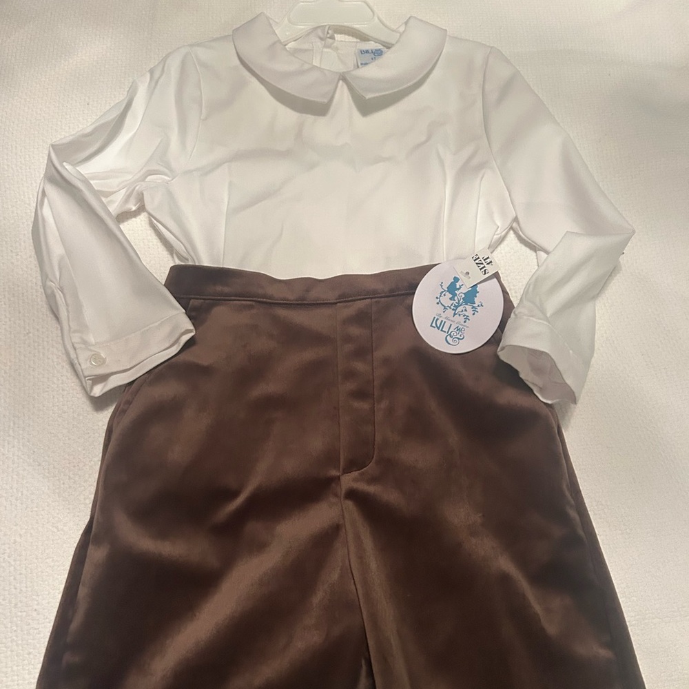 White Blouse and Brown Velvet Short Set